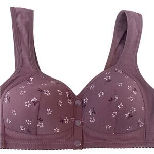 Bralette Bra Plum Floral Undergarment Front Button Closures Sz 28 A/B Bodice